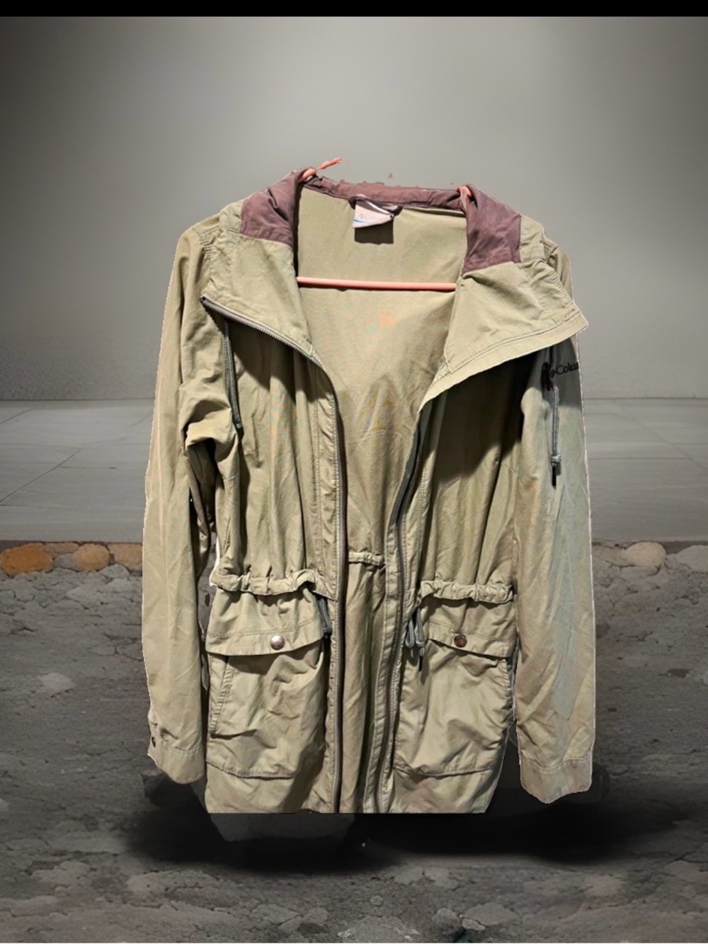 Columbia Women's Light Olive Green Hooded Utility Jacket with Brown Trim
